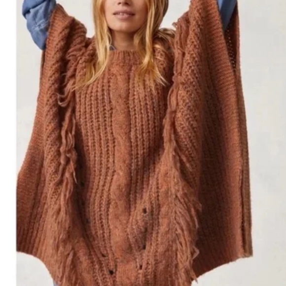 Anthropologie Marled Fringe Chunky Knit Poncho size OS one size - Picture 12 of 12